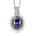 D'Joy Premium Tanzanite, Natural Champagne and White Diamond (0.39 cts) Sunburst Halo Pendant Necklace (20 Inches) in Rhodium Over Sterling Silver 1.30 ctw - Sticky add to cart bar