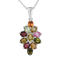 D'Joy Multi-Tourmaline 1.75 ctw Pendant Necklace in Rhodium Over Sterling Silver 20 Inches