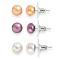Set of 3 - Golden and Purple Pearl (D) and Freshwater Pearl Stud Earrings in Stainless Steel - Sticky add to cart bar