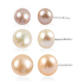 Set of 3 - Freshwater Peach, White and Pink Pearl Stud Earrings in Sterling Silver - Sticky add to cart bar
