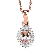 D'Joy Premium Pink Morganite and Diamond 0.50 ctw Crown Blossom Pendant Necklace 20 Inches in 18K Vermeil Rose Gold Over Sterling Silver
