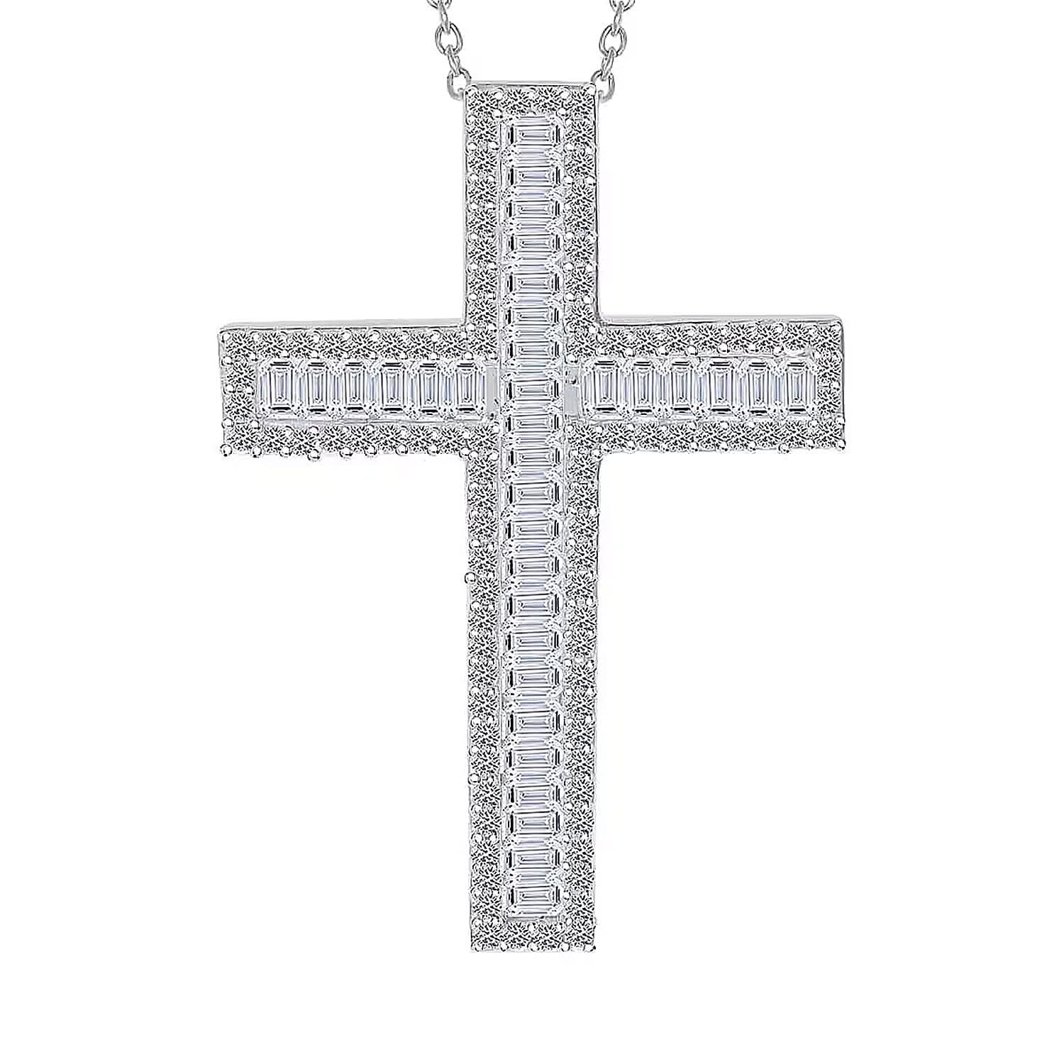 Luxuriant Lab Grown Diamond Cross Pendant Necklace in Rhodium Over Sterling Silver 1.00 ctw  (20 Inches)