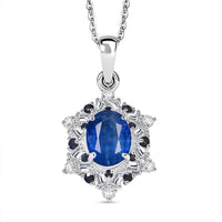 D'Joy Premium Kashmir Kyanite and Multi Gemstone 3.10 ctw Supernova Bloom Pendant Necklace 20 Inches in Rhodium Over Sterling Silver