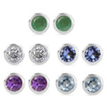 D'Joy Poke Free Multi Gemstone 2.50 ctw Set of 5 Solitaire Stud Earrings in Rhodium Over Sterling Silver - Sticky add to cart bar