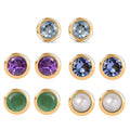 D'Joy Poke Free Multi Gemstone 2.50 ctw Set of 5 Solitaire Stud Earrings in 18K Vermeil Yellow Gold Over Sterling Silver - Sticky add to cart bar