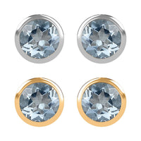 Set of 2 - D'Joy Poke Free Aquamarine 1.04 ctw Stud Earrings in 18K Vermeil YG and Rhodium Over Sterling Silver