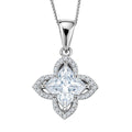 D'Joy Clover Cut Moissanite 3.00 ctw Royal Bloom Pendant Necklace in Rhodium Over Sterling Silver 18 Inches - Sticky add to cart bar