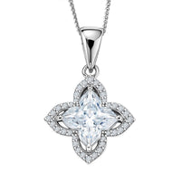 D'Joy Clover Cut Moissanite 3.00 ctw Royal Bloom Pendant Necklace in Rhodium Over Sterling Silver 18 Inches