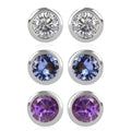Set of 3 D'Joy Poke Free Multi Gemstone 1.45 ctw Stud Earrings in Rhodium Over Sterling Silver - Sticky add to cart bar