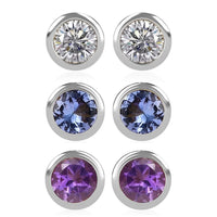 Set of 3 D'Joy Poke Free Multi Gemstone 1.45 ctw Stud Earrings in Rhodium Over Sterling Silver