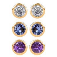 Set of 3 - D'Joy Poke Free Multi Gemstone 1.56 ctw Stud Earrings in 18K Vermeil Yellow Gold Over Sterling Silver