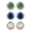 Set of 3 - D'Joy Multi Gemstone 1.18 ctw Stud Earrings in Rhodium Over Sterling Silver - Sticky add to cart bar