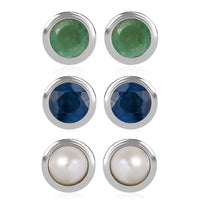 Set of 3 - D'Joy Multi Gemstone 1.18 ctw Stud Earrings in Rhodium Over Sterling Silver