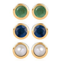 Set of 3 - D'Joy Multi Gemstone 1.18 ctw Stud Earrings in 18K Yellow Gold Vermeil Over Sterling Silver
