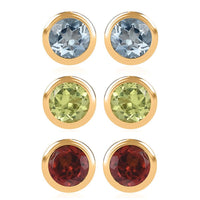 Set of 3 - D'Joy Poke Free Multi Gemstone 1.75 ctw Stud Earrings in 18K Vermeil Yellow Gold Over Sterling Silver