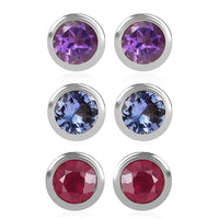 Set of 3 - D'Joy Poke Free Multi Gemstone 1.80 ctw Stud Earrings in Rhodium Over Sterling Silver