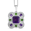 GP Royal Art Deco Collection African Amethyst, Multi Gemstone Pendant Necklace in Rhodium Over Sterling Silver 5.65 ctw  (20 Inches) - Sticky add to cart bar