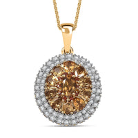D'Joy Golden Turkizite, White and Chocolate Zircon 3.15 ctw Pendant Necklace in 18K Vermeil Yellow Gold Over Sterling Silver 20 Inches