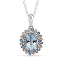 AAA Mangoro Aquamarine and SI Luxuriant Lab Grown Multi Diamond 2.90 ctw Aurora Blossom Pendant Necklace in Rhodium Over Sterling Silver 20 Inches - Sticky add to cart bar