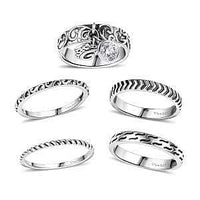D'Joy Artisan Crafted White Topaz Set of 5 Band Rings in Sterling Silver (Size 10.0) 0.60 ctw