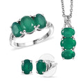 3 Piece Set - EverTrue Verde Onyx Stud Earrings, Ring (Size 5.0) and Pendant in Platinum Bond with Stainless Steel Necklace (20 Inches) 7.50 ctw - Sticky add to cart bar