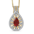 D'Joy Mexican Fire Opal and Moissanite 1.00 ctw Art Deco Pendant Necklace in 18K Vermeil Yellow Gold Over Sterling Silver 20 Inches - Sticky add to cart bar