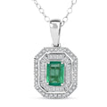 D'Joy Kagem Zambian Emerald and Diamond 1.35 ctw Pendant Necklace 20 Inches in Rhodium Over Sterling Silver - Sticky add to cart bar
