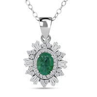 D'Joy Premium Kagem Zambian Emerald and Moissanite 1.50 ctw Pendant Necklace in Rhodium Over Sterling Silver 20 Inches
