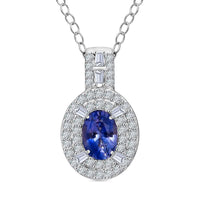 D'Joy Premium Ceylon Blue Sapphire and Moissanite 1.50 ctw Celestial Halo Pendant Necklace in Rhodium Over Sterling Silver 20 Inches