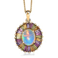 D'Joy Premium Ethiopian Welo Opal and Multi Gemstone 3.65 ctw Crown of Flames Pendant Necklace in 18K Vermeil Yellow Gold Over Sterling Silver 20 Inches - Sticky add to cart bar