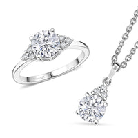 Doorbuster D'Joy Moissanite (Rnd 7mm) Ring (Size 7.0) and Pendant Necklace (20 Inches) in Rhodium Over Sterling Silver 2.75 ctw