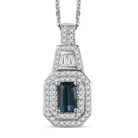 D'Joy AAA Monte Belo Indicolite and Moissanite 1.10 ctw Art Deco Pendant Necklace in Rhodium Over Sterling Silver 20 Inches