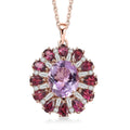 EverTrue Rose De France Amethyst and Multi Gemstone 8.60 ctw Twilight Bloom Pendant in 18K RG Plated with ION Plated RG Stainless Steel Necklace 20 Inches - Sticky add to cart bar