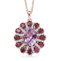 EverTrue Rose De France Amethyst and Multi Gemstone 8.60 ctw Twilight Bloom Pendant in 18K RG Plated with ION Plated RG Stainless Steel Necklace 20 Inches