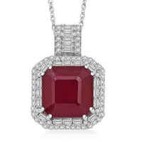D'Joy Premium Niassa Ruby (FF) and Moissanite 11.20 ctw Royal Ember Pendant Necklace in Rhodium Over Sterling Silver 20 Inches (Del. in 7-10 Days)