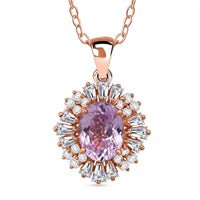 D'Joy AAA Patroke Kunzite, Moissanite Starburst Pendant Necklace in 18K Vermeil RG Over Sterling Silver 3.30 ctw (20 Inches)