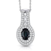 D'Joy AAA Monte Belo Indicolite and Moissanite 1.10 ctw Regal Blue Halo Pendant Necklace in Rhodium Over Sterling Silver 20 Inches