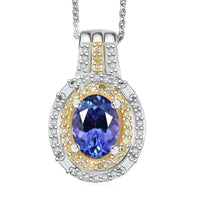 D'Joy Premium Tanzanite, Natural Yellow and White Diamond 1.60 ctw Royal Horizon Pendant Necklace in Rhodium Over Sterling Silver 20 Inches