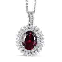 D'Joy Orissa Rhodolite Garnet, Moissanite Starburst Pendant Necklace in Rhodium Over Sterling Silver 11.10 ctw (20 Inches)
