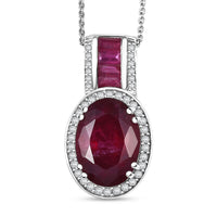 D'Joy Premium African Ruby (FF), Moissanite Heart Pendant Necklace (20 Inches) in Rhodium Over Sterling Silver 10.60 ctw