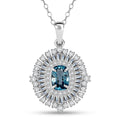 D'Joy Premium Cambodian Blue Zircon and Moissanite 3.50 ctw Regal Halo Pendant Necklace in Rhodium Over Sterling Silver 20 Inches - Sticky add to cart bar