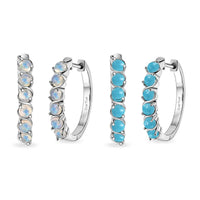 EverTrue Premium Sleeping Beauty Turquoise and Ethiopian Welo Opal 2.30 ctw Set of 2 Hoop Earrings in Platinum Bond