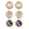 Set of 3 Poke Free Tanzanite, Freshwater Pearl, Luxuriant Lab Grown Diamond Stud Earrings in Rhodium Over Sterling Silver 1.00 ctw - Sticky add to cart bar