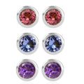 Set of 3 D'Joy Poke Free African Amethyst, Tanzanite, Morro Redondo Pink Tourmaline Stud Earrings in Rhodium Over Sterling Silver 1.50 ctw - Sticky add to cart bar