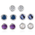 Set of 5 Poke Free Multi Gemstone Stud Earrings in Rhodium Over Sterling Silver 2.15 ctw - Sticky add to cart bar