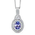 D'Joy Tanzanite, Moissanite Art Deco Pendant Necklace (20 Inches) in Rhodium Over Sterling Silver 1.70 ctw - Sticky add to cart bar