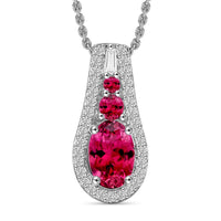 Luxoro Premium Ouro Fino Rubellite and I2 Diamond Pendant Necklace in 10K White Gold 20 Inches 1.11 ctw