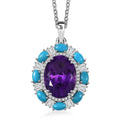 D'Joy African Amethyst and Multi Gemstone 12.65 ctw Sky Night Pendant Necklace in Rhodium Over Sterling Silver 20 Inches - Sticky add to cart bar