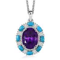 D'Joy African Amethyst and Multi Gemstone 12.65 ctw Sky Night Pendant Necklace in Rhodium Over Sterling Silver 20 Inches