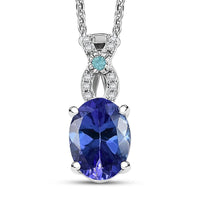D'Joy Premium Tanzanite, Paraiba Tourmaline and Diamond 1.25 ctw Royal Infinity Pendant Necklace in Rhodium Over Sterling Silver 20 Inches
